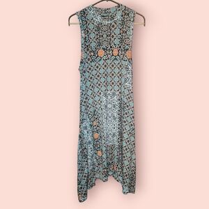 Maeve Anthropologie Mosaic Print Sleeveless Handkerchief Hem Midi Dress M Boho